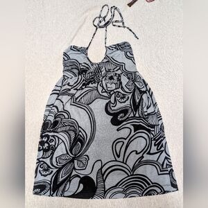 Corey Lynn Calter Black and Gray Floral Halter Babydoll Dress Small Cotton Blend